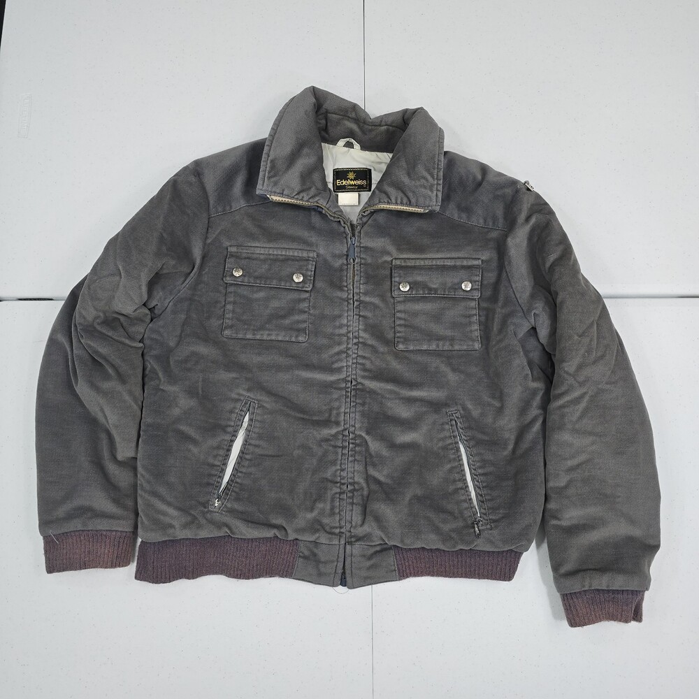 Vintage Edelweiss Men XL (L) Grey Corduroy Puffer Bomber Jacket